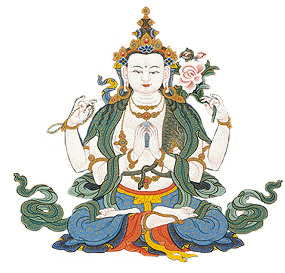 picture of four-armed Buddha Avalokiteshvara, also known as Chenrezig